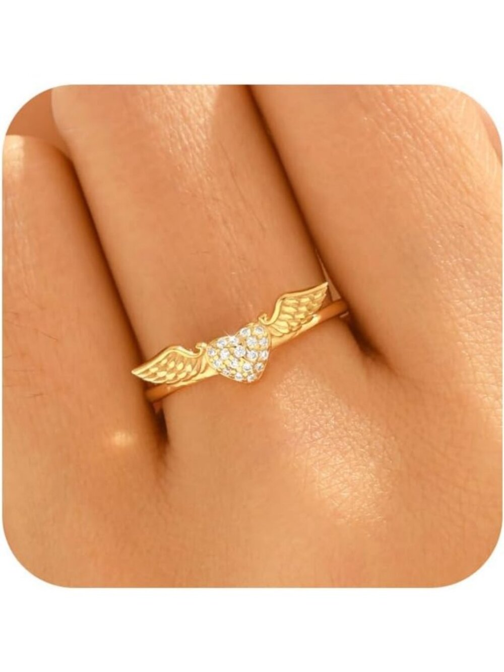 Sterling Silver CZ Angel Wing Ring for Women | Elegant Jewelry Gift